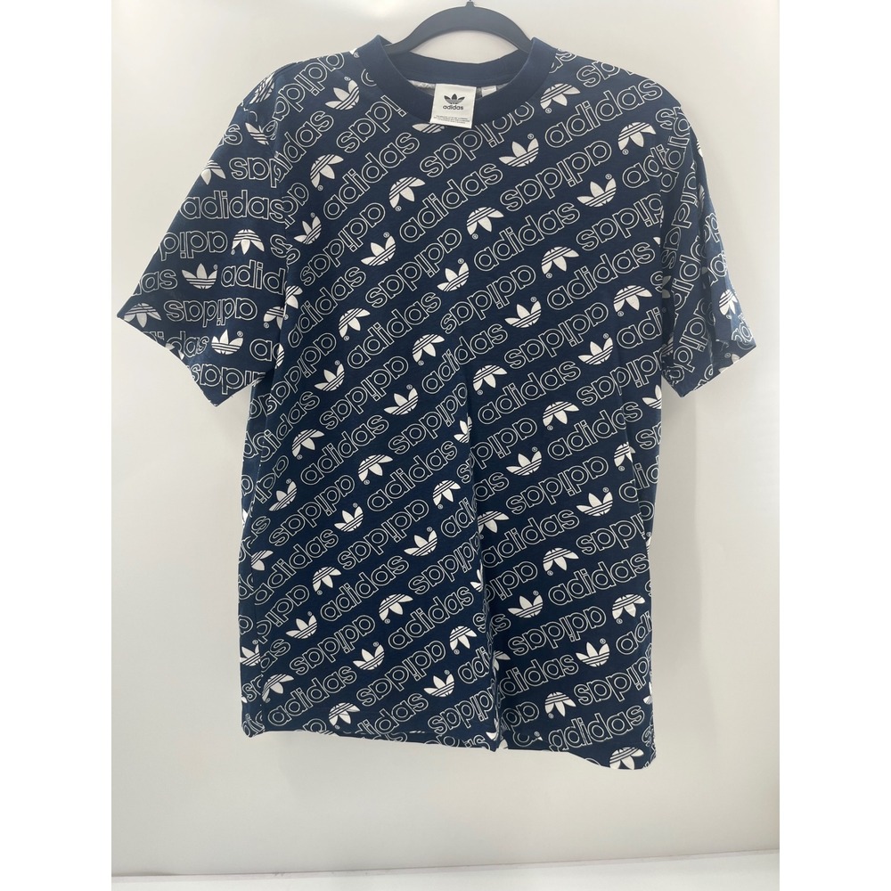 Adidas Originals Monogram Tee Navy White All Over Print Trefoil T-Shirt DH2749 M